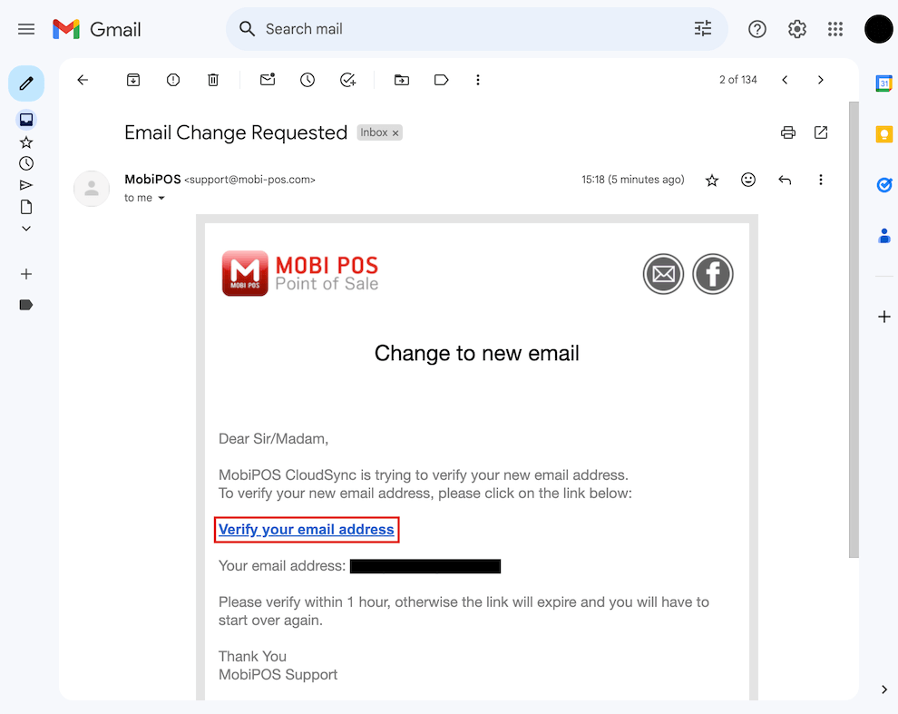 mobi-pos new email inbox change password verification