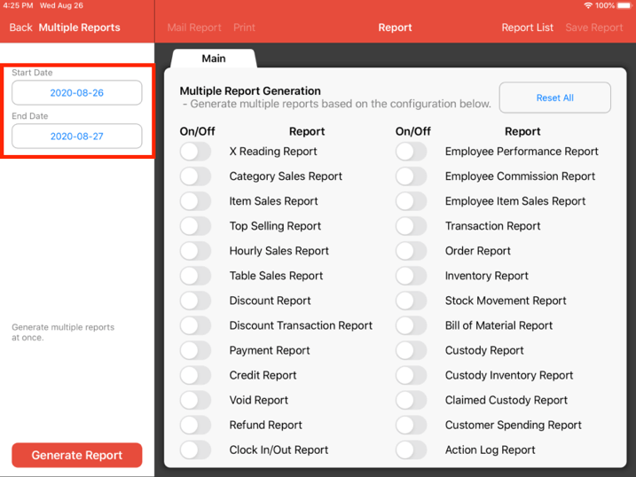 date multiple reports