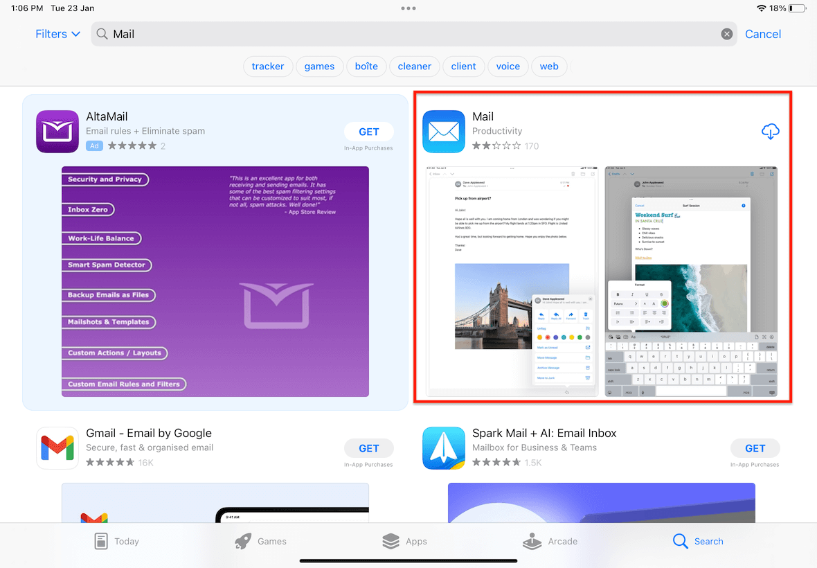 app store mail