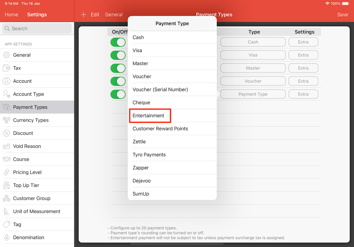 mobipos add entertainment payment type settings