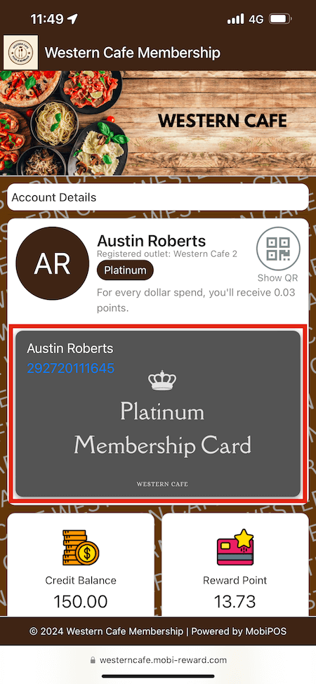 mobi-pos reward membership card