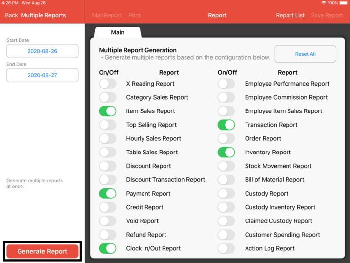 generate report multiple reports