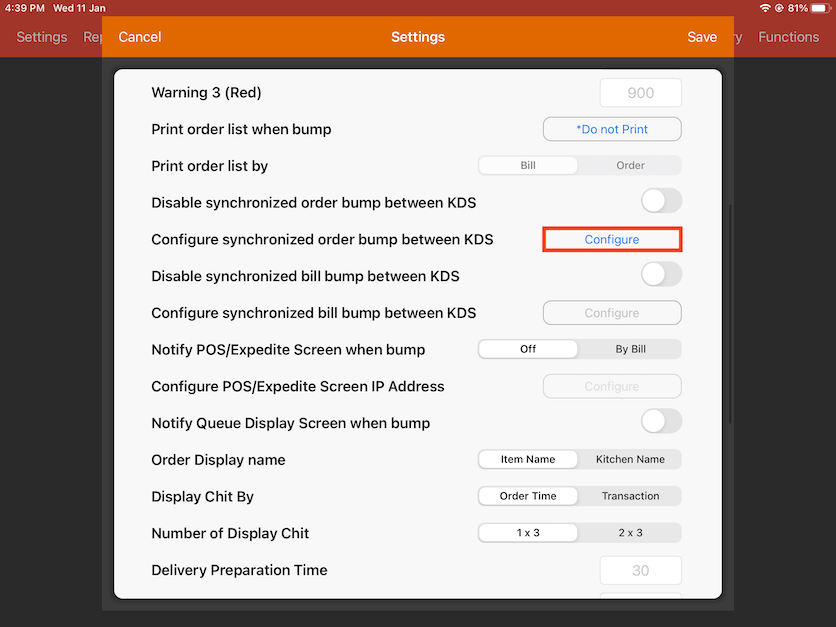configure synchronized order bump between kds