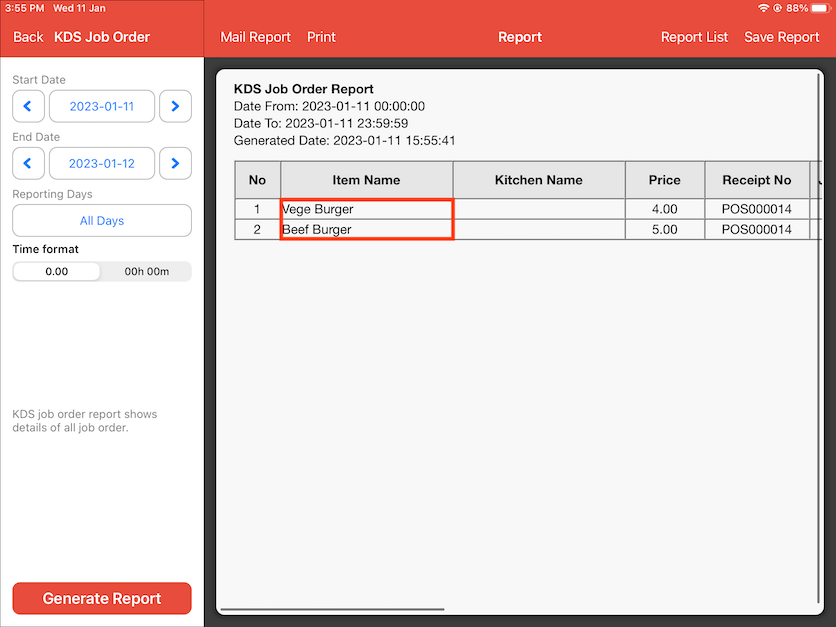 mobipos generate report to view time