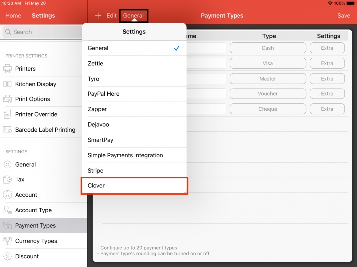 mobipos payment type clover settings