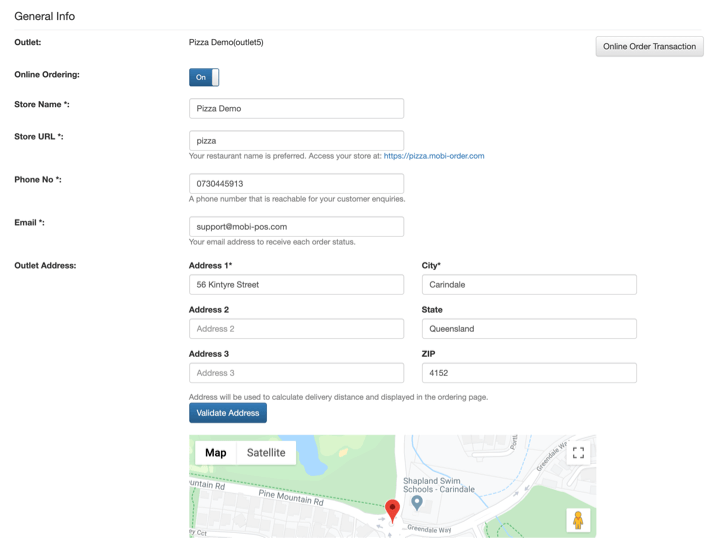 pos online ordering general info settings