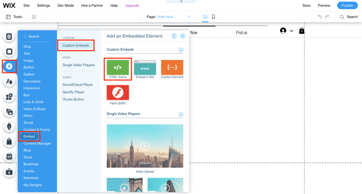 add HTML iframe on wix