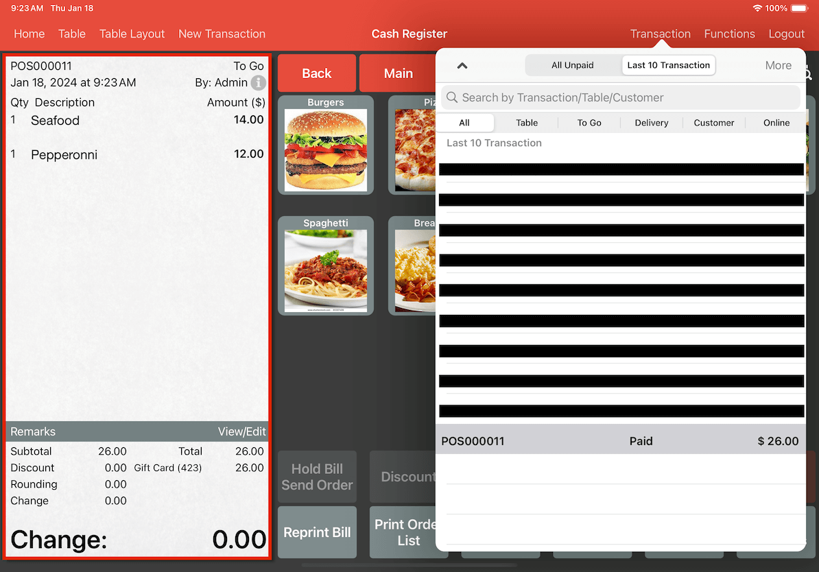 mobipos application giftcard view transaction receipt part 2