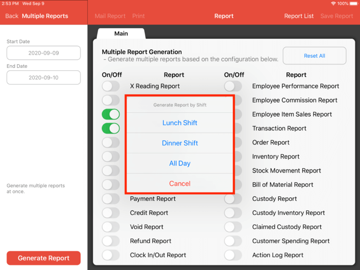 popup shift settings