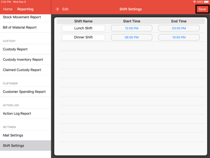 save shift settings
