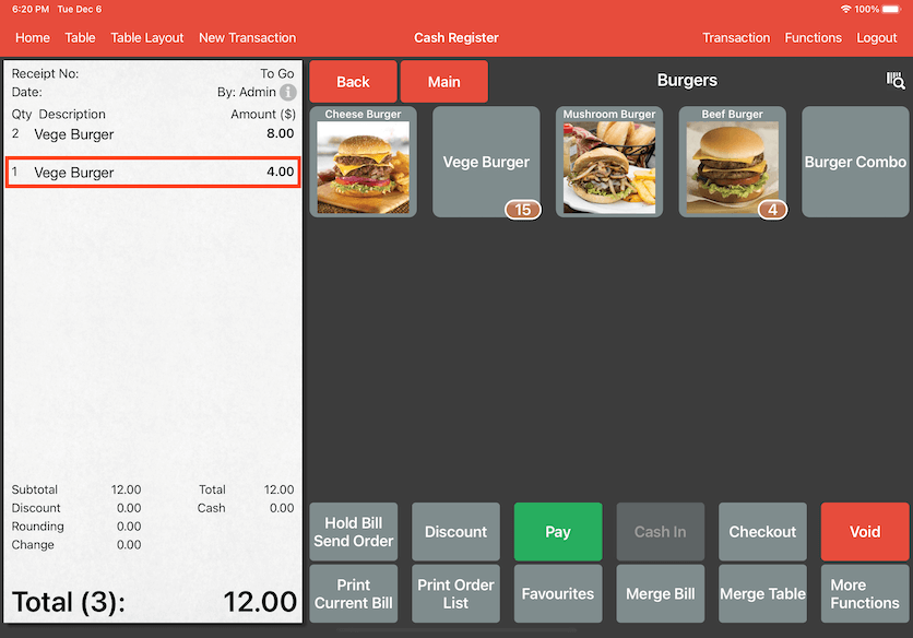 mobipos split order vege burger