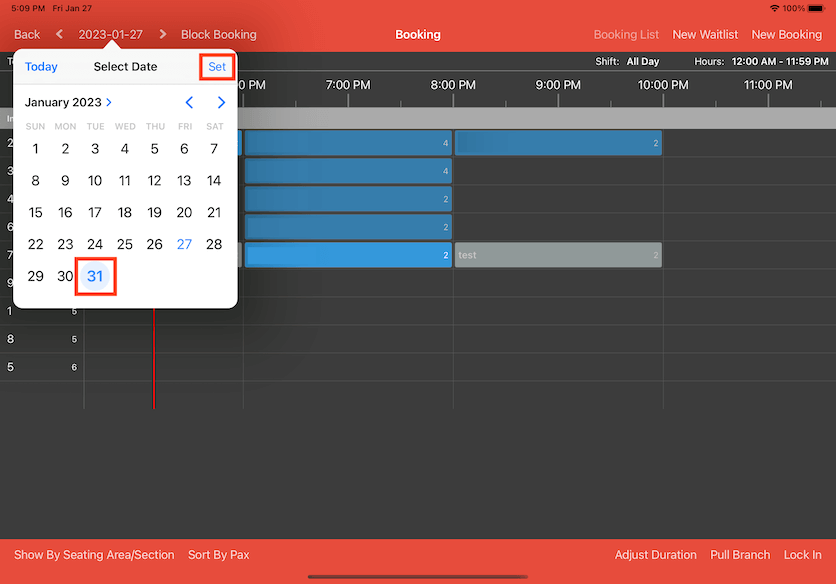 mobipos select booking date