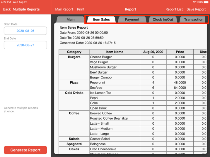 tabs multiple reports